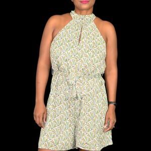 Anthropologie Maddie Romper Green Leaf Foliage Print Playsuit Shorts Size Small